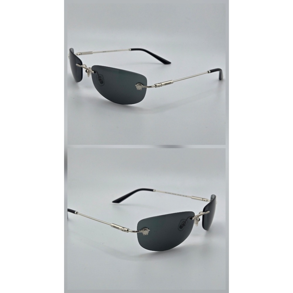 Versace Mod 2275 Rimless Sunglasses Silver Medusa Dark Grey Lens Italy Authentic - Picture 2 of 8
